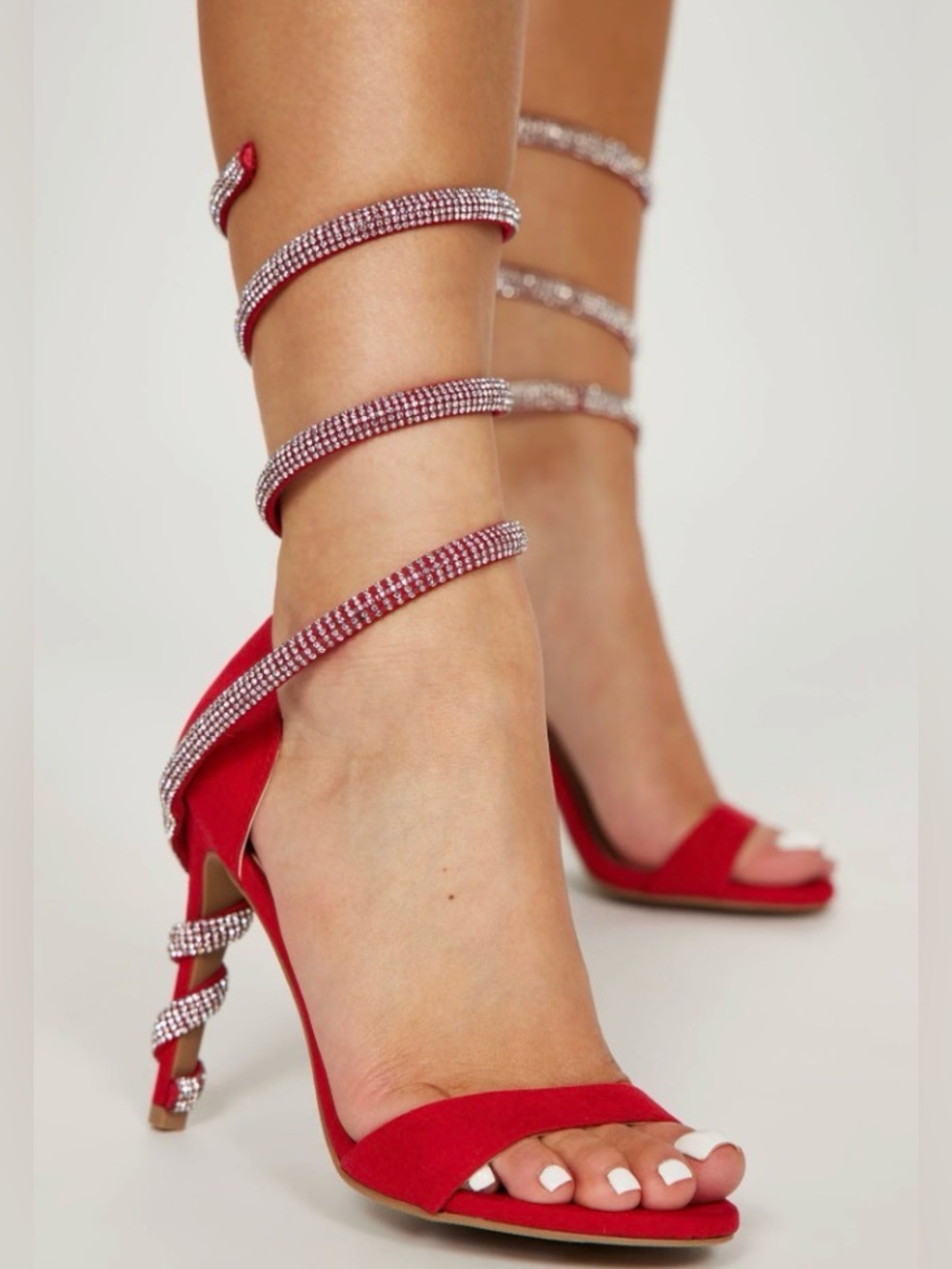NWOT Red Rhinestone Wrap-Strap Heels